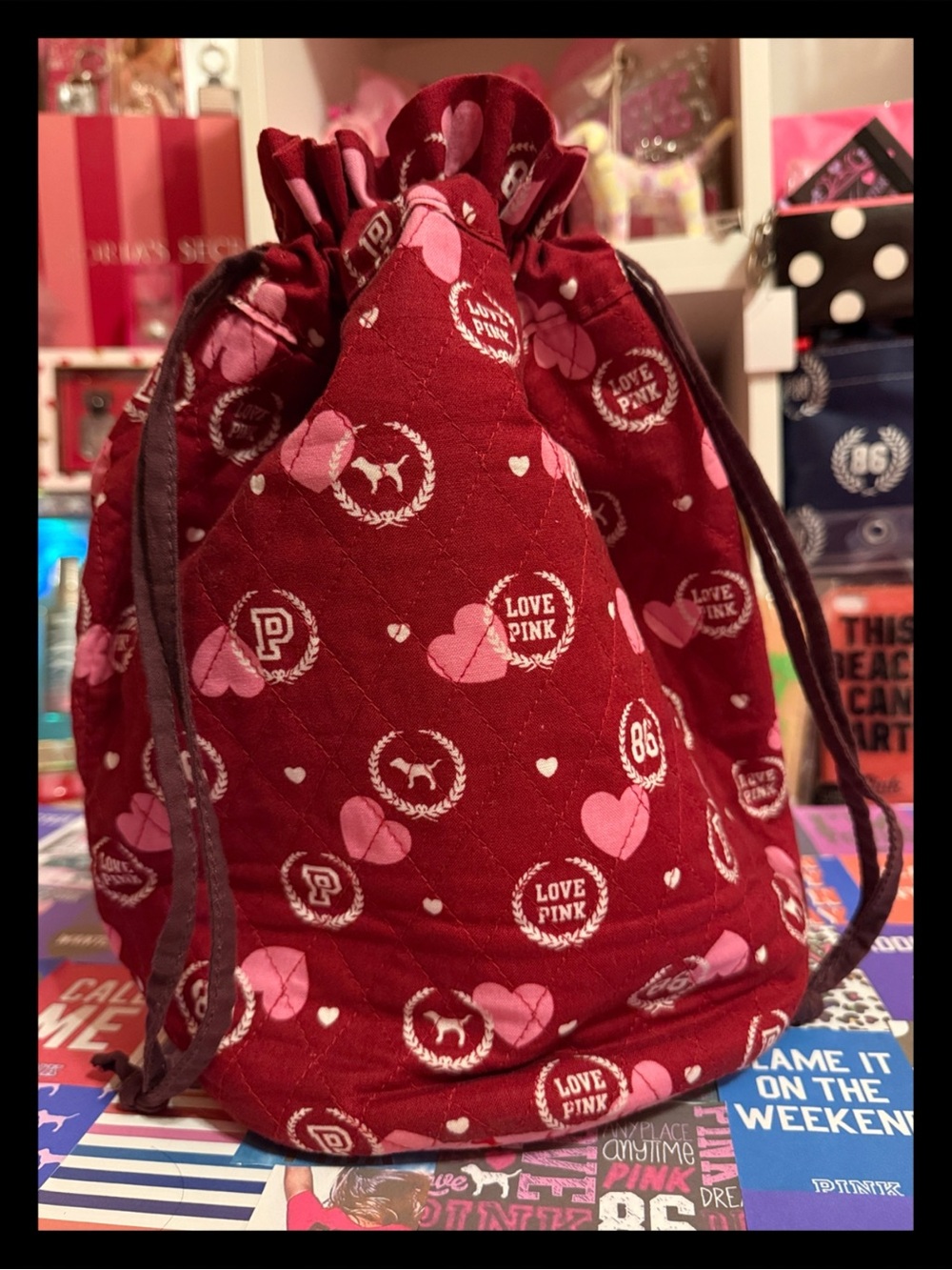 💕ⓅⒾⓃⓀ ⓋⓈ RARE/HTF/VINTAGE Monogram Drawstring Bag💕 - Picture 3 of 5